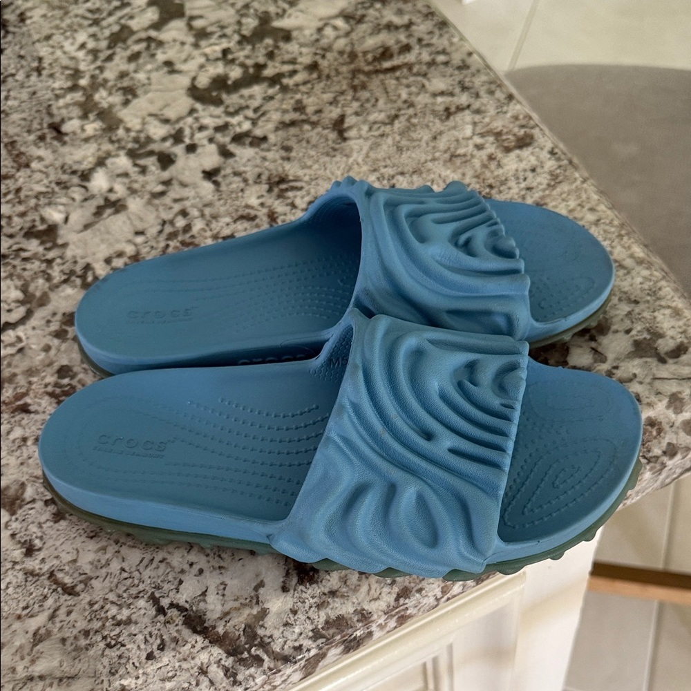 CROCS Textured Blue Slide Sandals salehe bembury edition